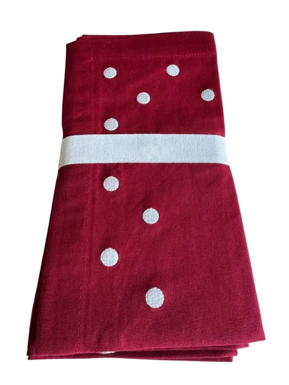 Pottery Barn Polka Dot Embroidered New Set Of Four Red White